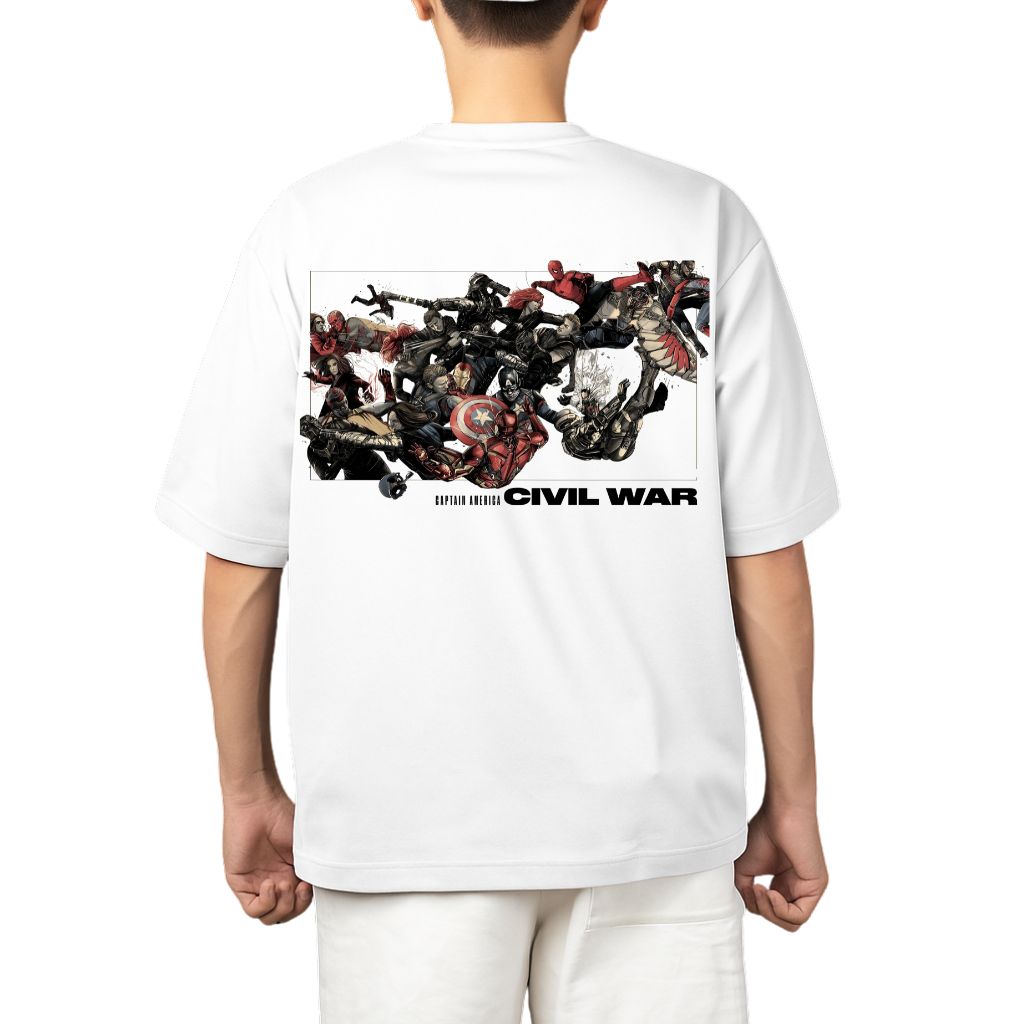 oversized printed t shirt of marvel civil war