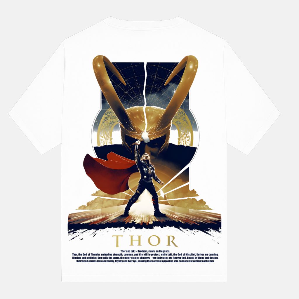 oversized printed t shirt of marvel thor and loki
